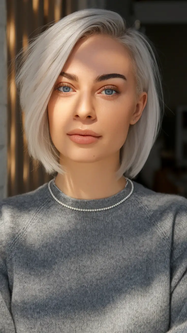 Best Short Haircut Ideas for Fall 2025 Soft Ice Blonde Blunt Bob