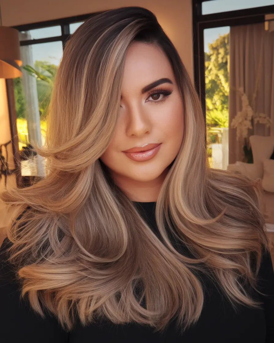 Caramel Fall Hair Colors Ideas 2025 for a Cozy Glow Layered Caramel Waves with Honey Swirl