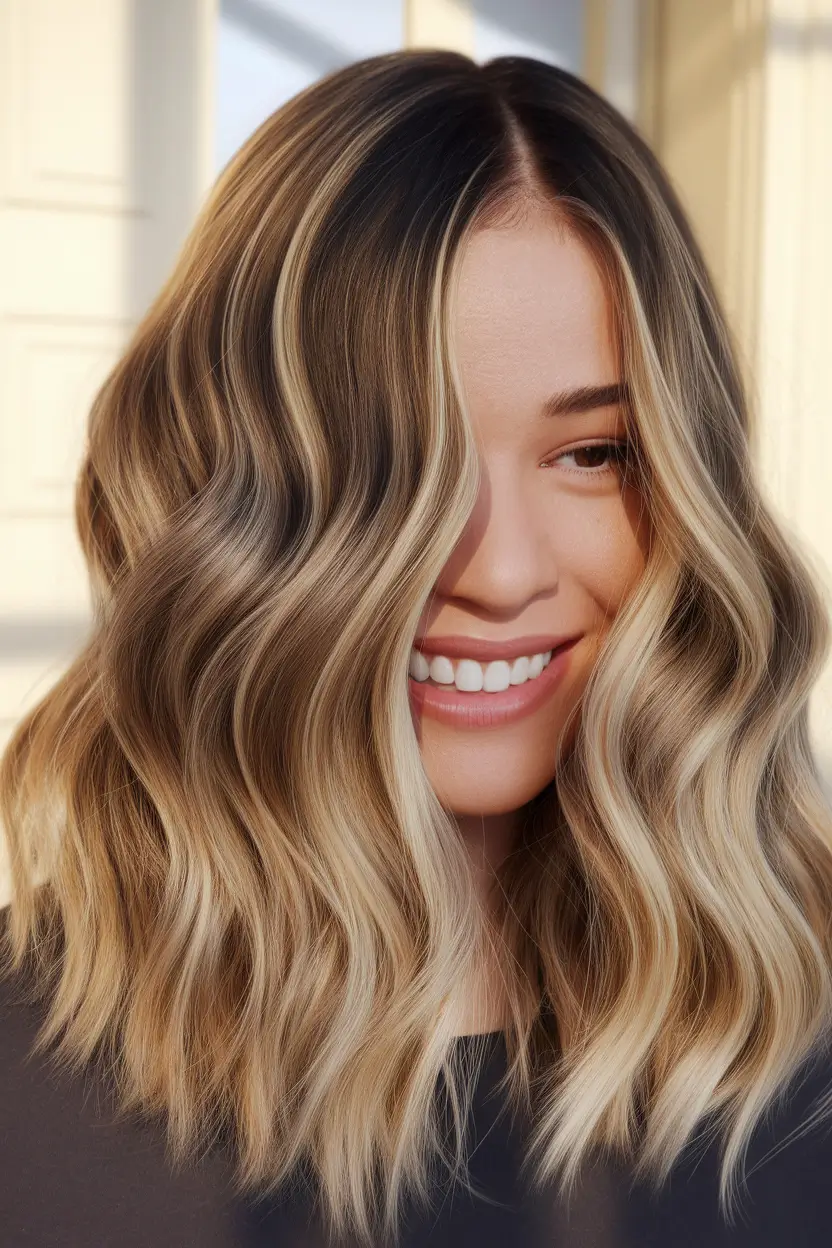 Caramel Fall Hair Colors Ideas 2025 for a Cozy Glow Glossy Blonde Ribbons with a Root Shadow
