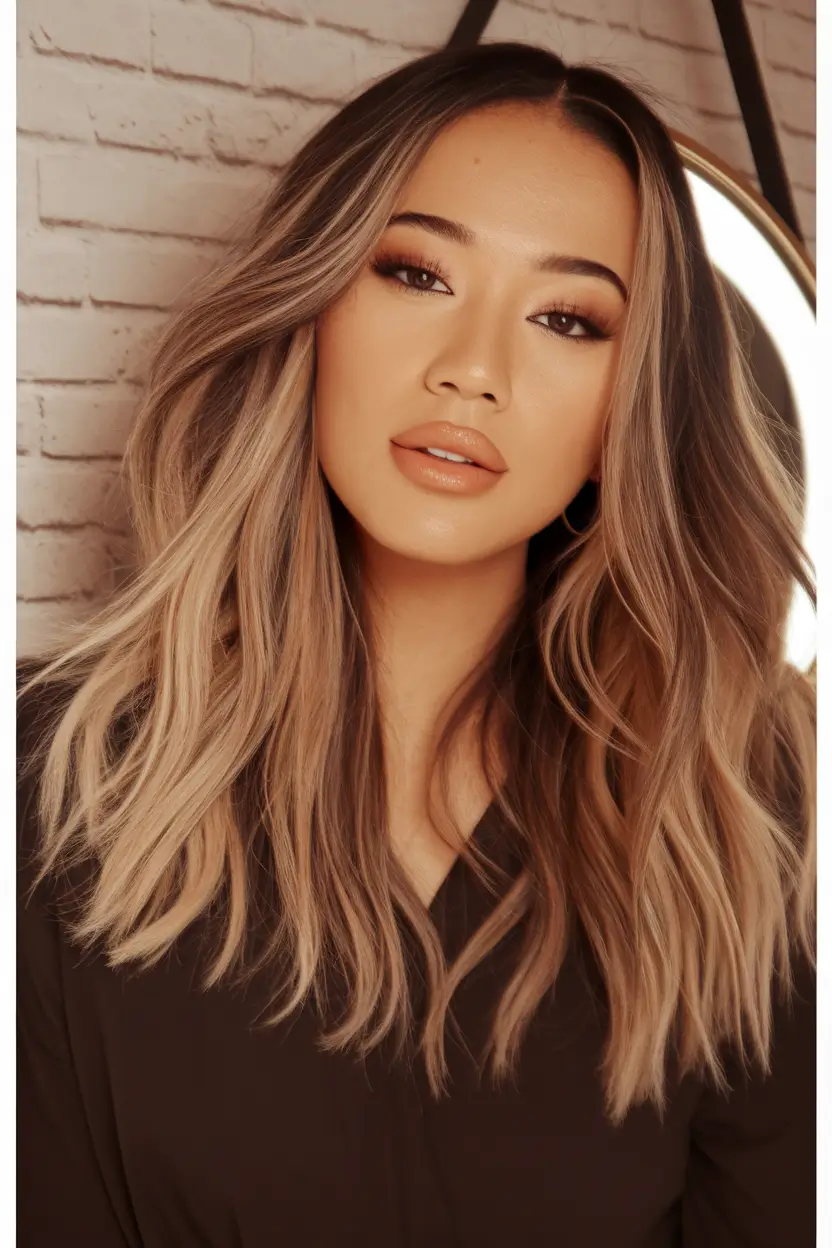 Caramel Fall Hair Colors Ideas 2025 for a Cozy Glow Milky Maple Mid-Lengths with Rooted Volume