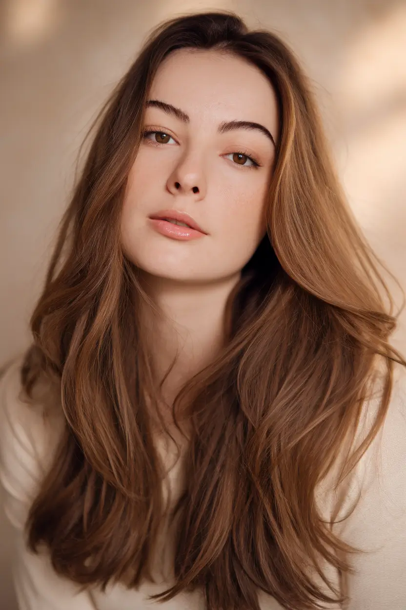 Caramel Fall Hair Colors Ideas 2025 for a Cozy Glow Warm Mahogany Brown with Subtle Shine