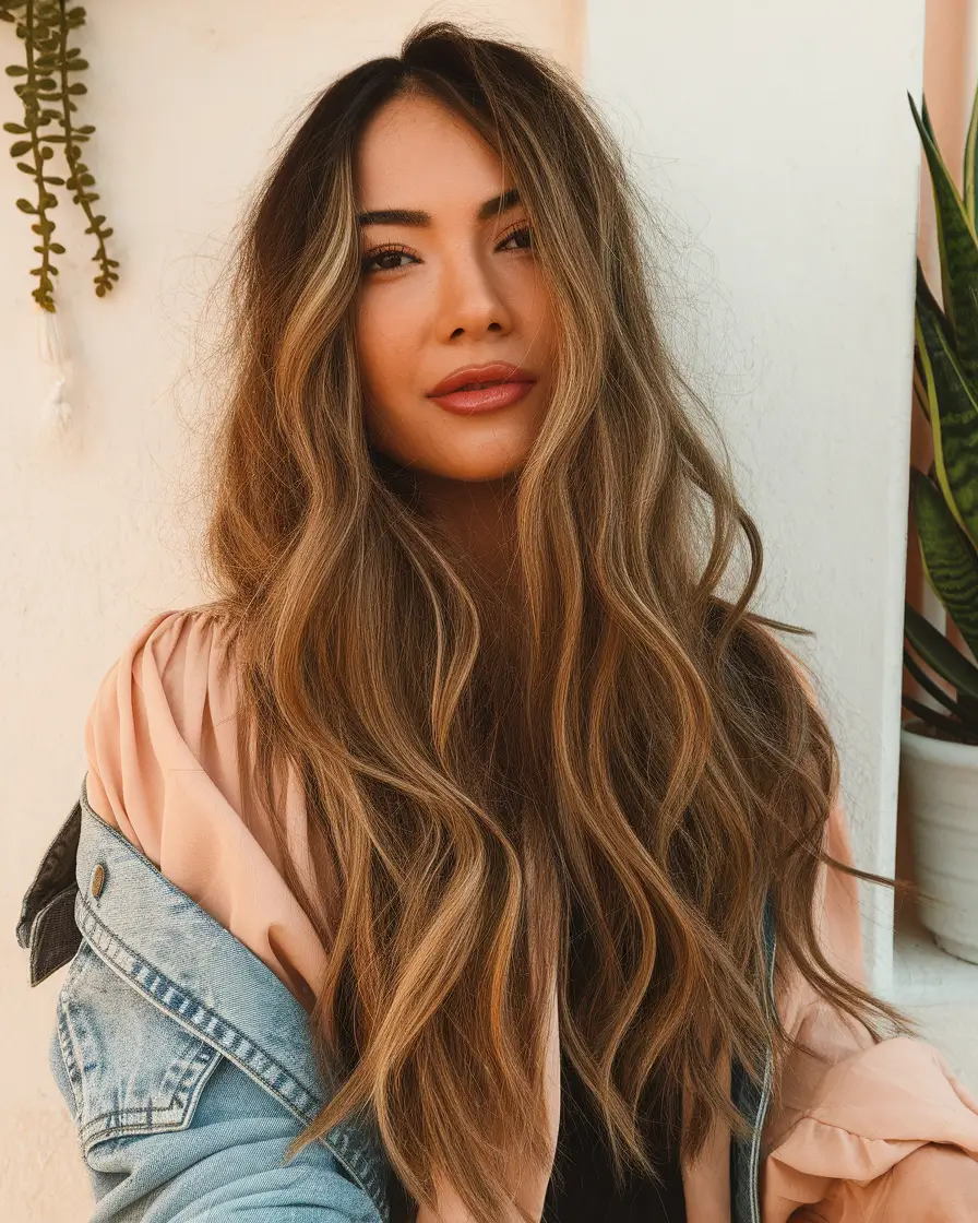 Caramel Fall Hair Colors Ideas 2025 for a Cozy Glow Golden Caramel Brunette with Lived-In Texture