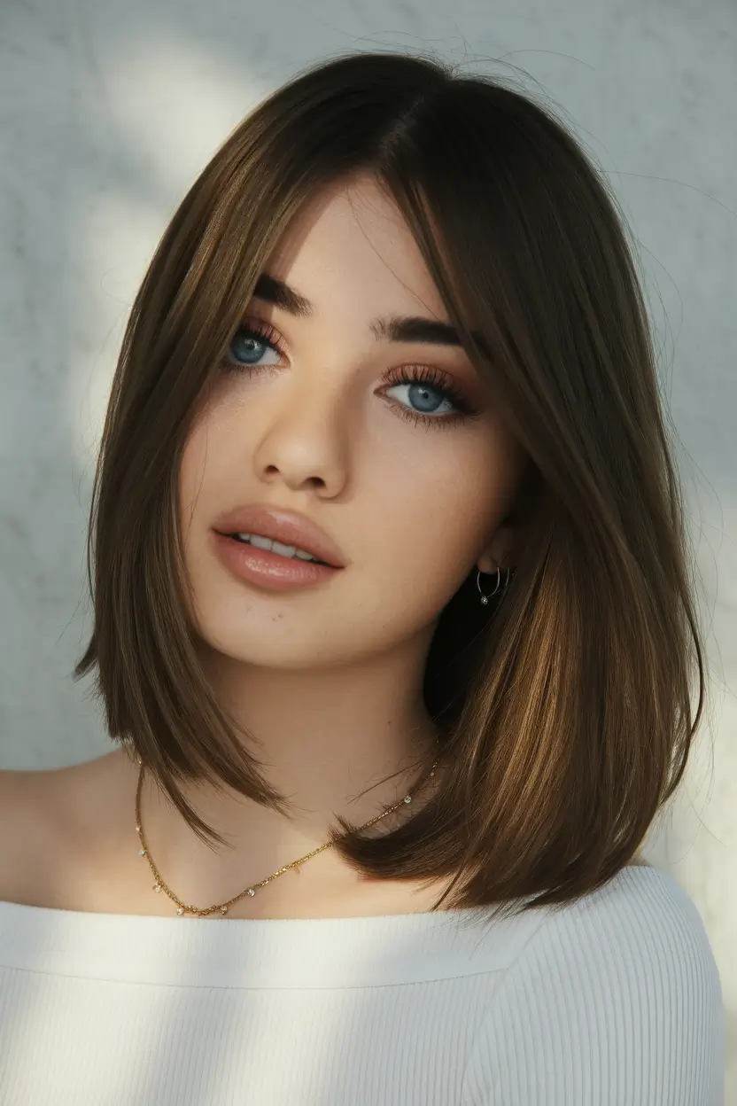 Chic Fall Bob Haircuts for 2025 Feathered Brunette Bob with Curtain Fringe