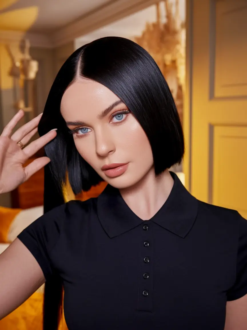 Chic Fall Bob Haircuts for 2025 Ultra-Sleek Precision Bob with Middle Part