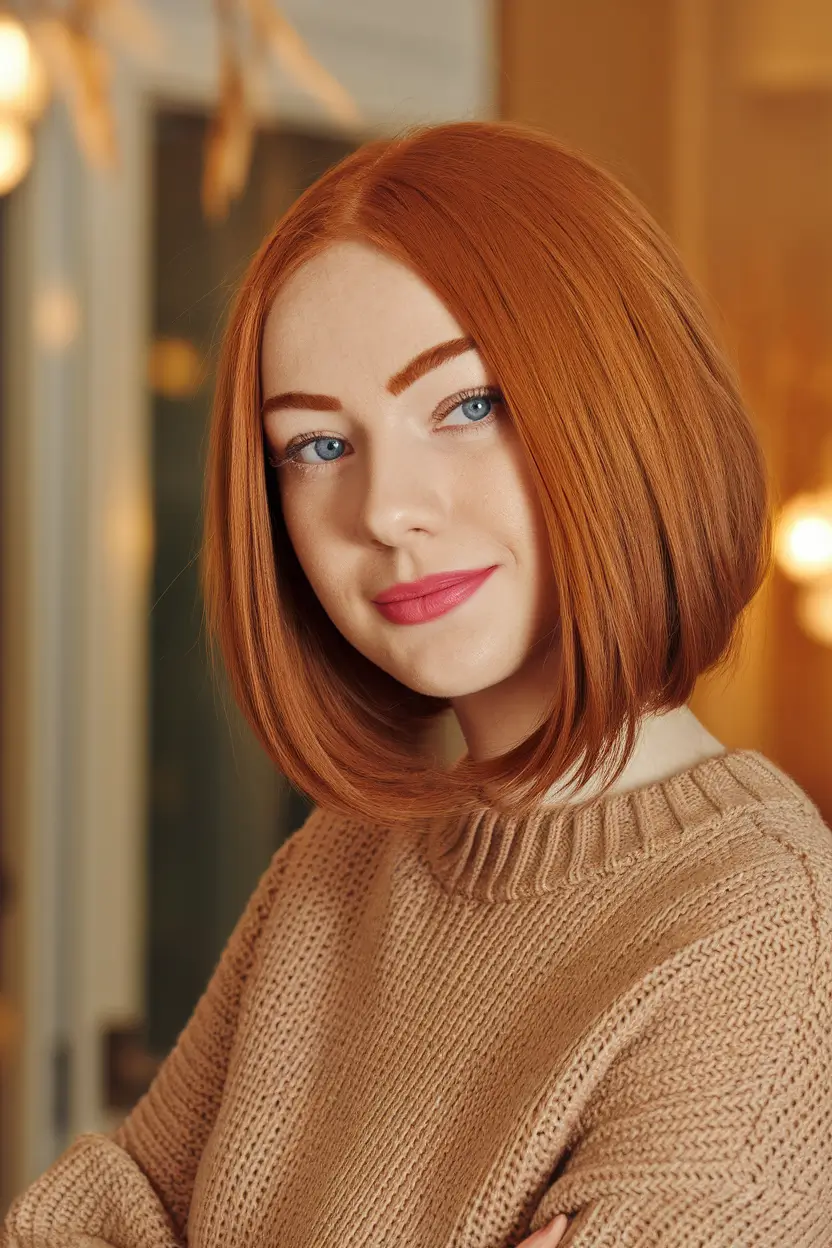 Chic Fall Bob Haircuts for 2025 Copper Bob with Feathered Ends