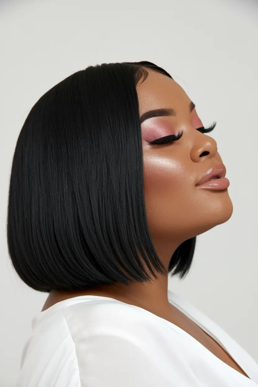 Pixie bob Glossy Jet-Black Bob with Sleek Lines plus size black women haircuts