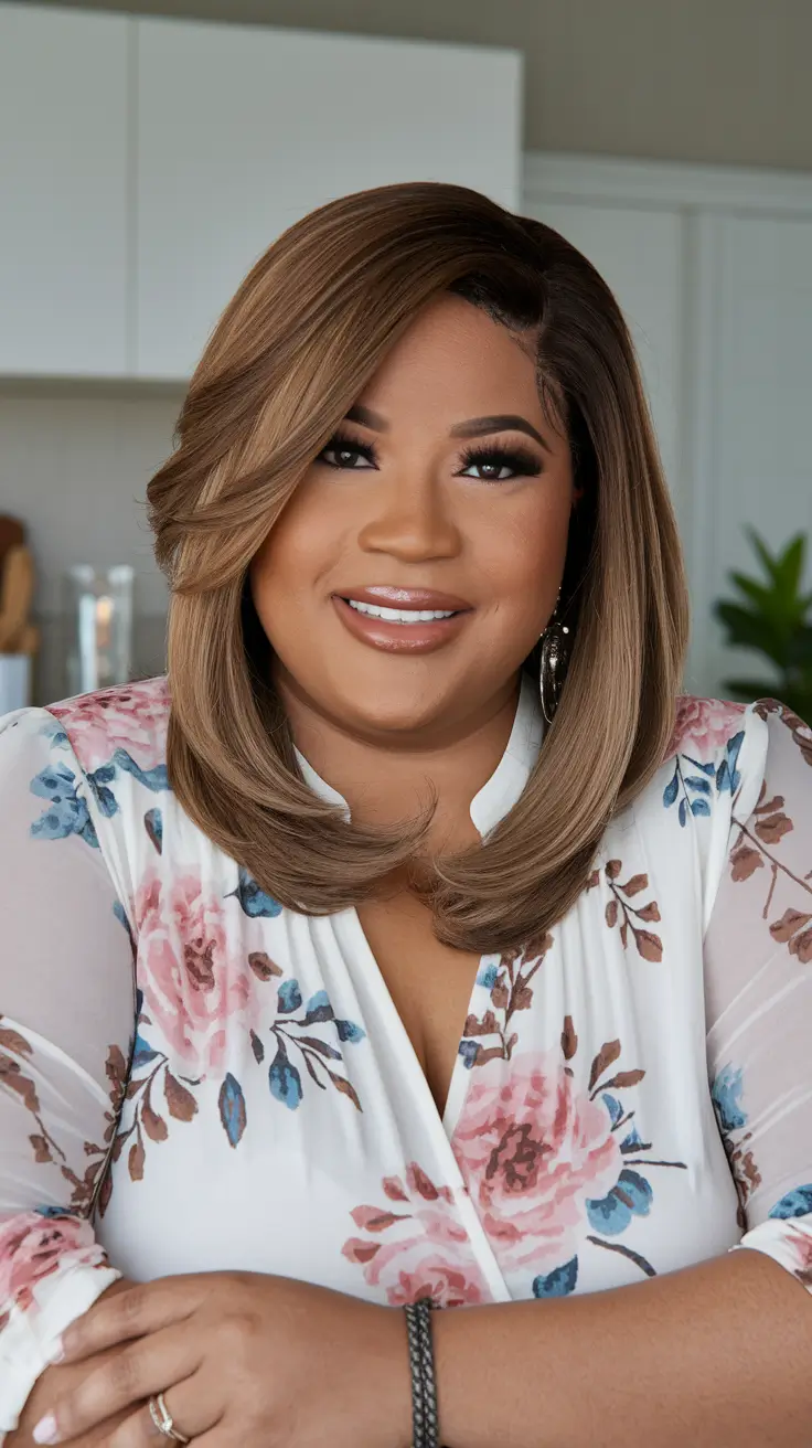 haircuts plus size women medium length Soft Layers and a Glossy Side-Swept Finish