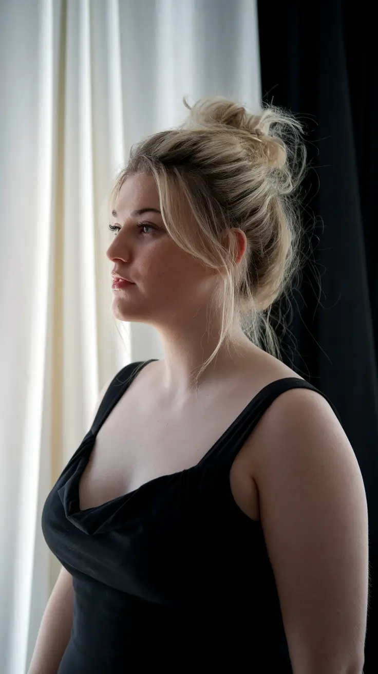 plus size women haircuts round faces medium Effortless Updo with Face-Framing Tendrils
