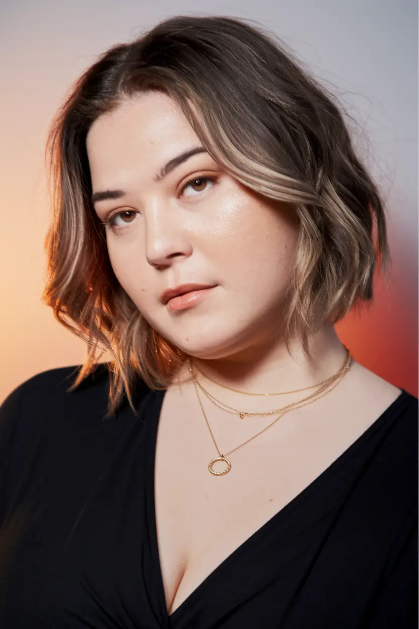 Medium length Choppy Waves with Soft Bright Accents haircuts plus size women