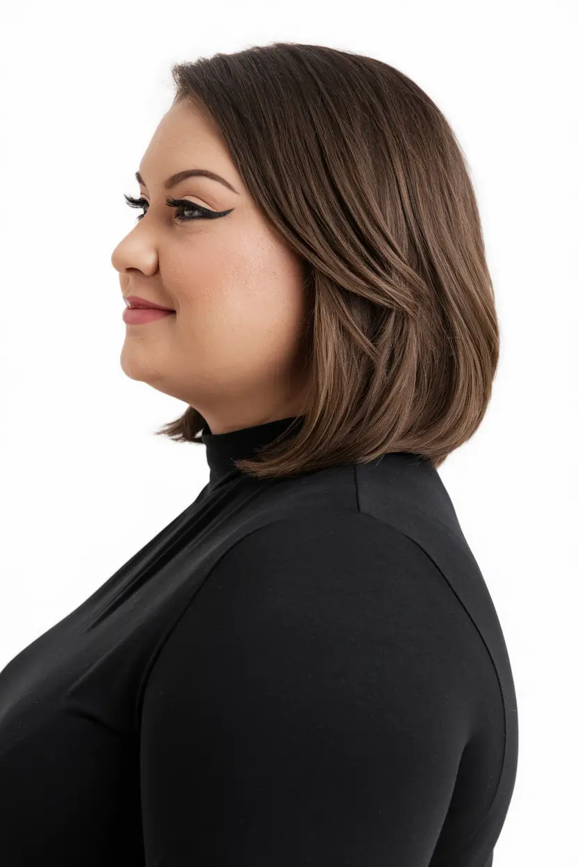 Short length Side-Swept Sophistication with a Soft Finish short haircuts for large women plus size