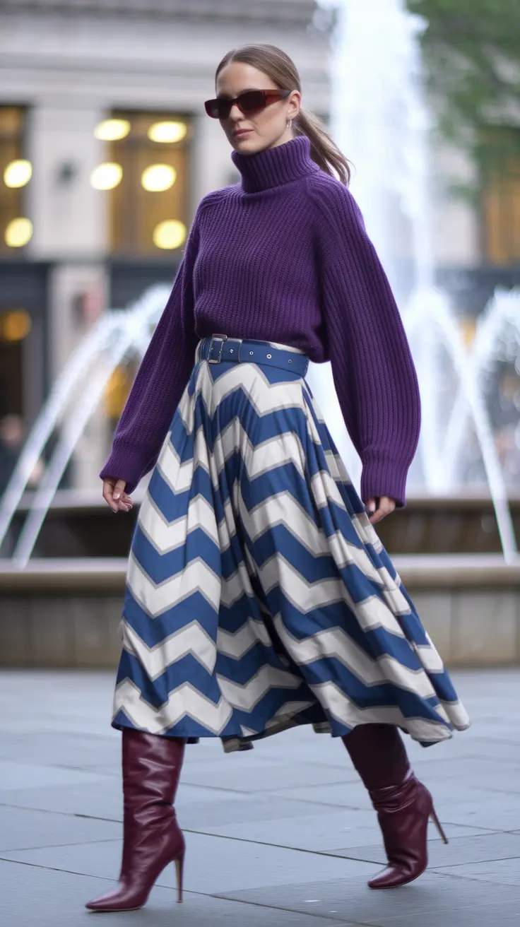 cozy fall outfits ideas 2025 Bold Berry and Pattern Play