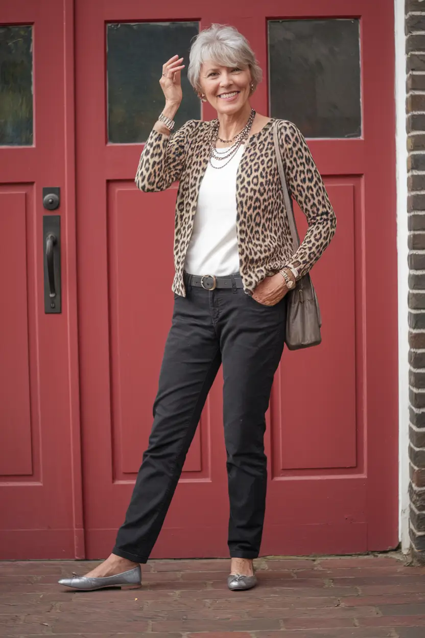 cute fall outfits for women over 60 - ideas 2025 Leopard Layers & Silver Flats