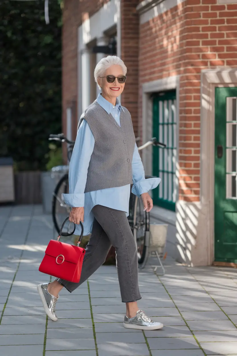 cute fall outfits for women over 60 - ideas 2025 Sporty Vest & Silver Sneaker Strut