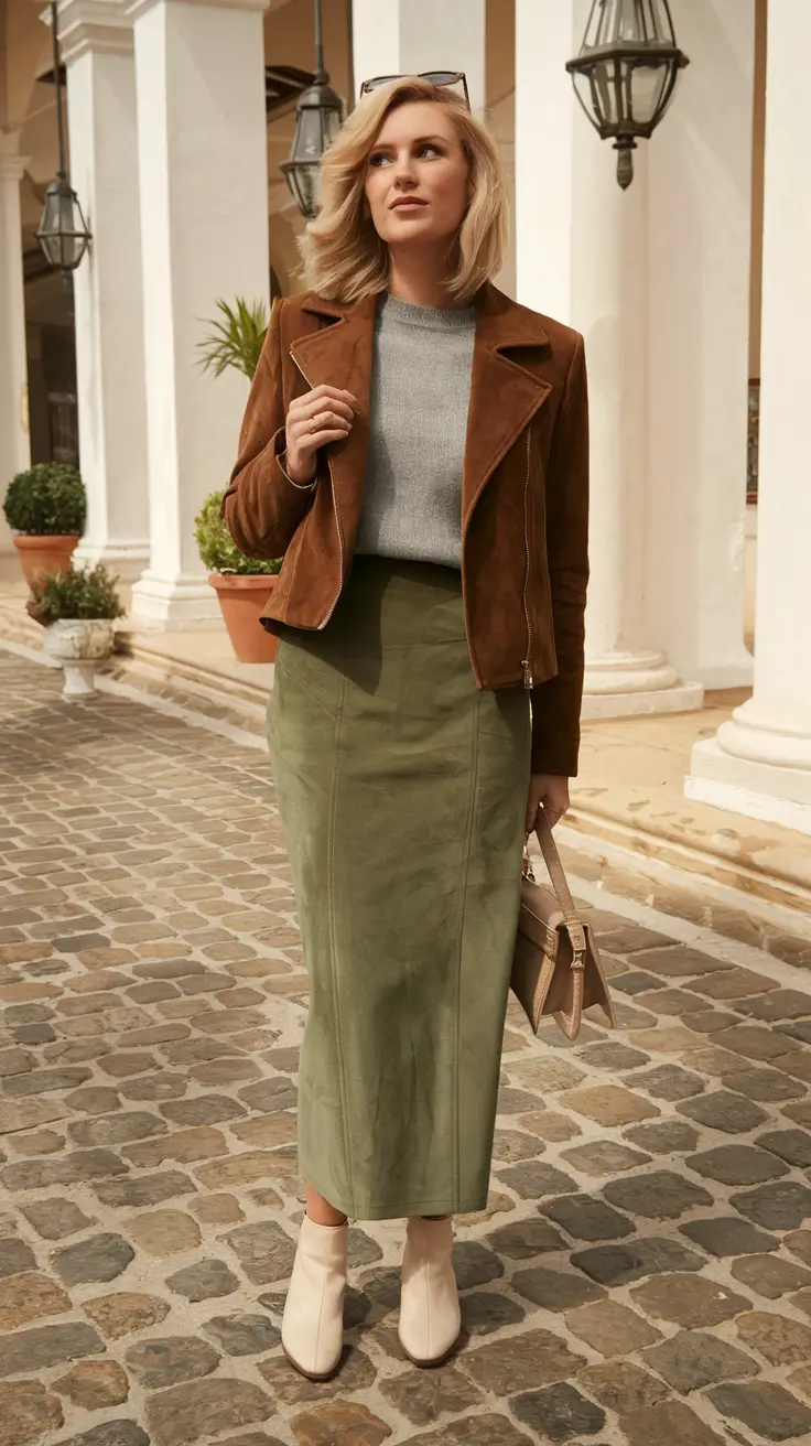 early fall outfits ideas 2025 – Suede Espresso & Sage Column