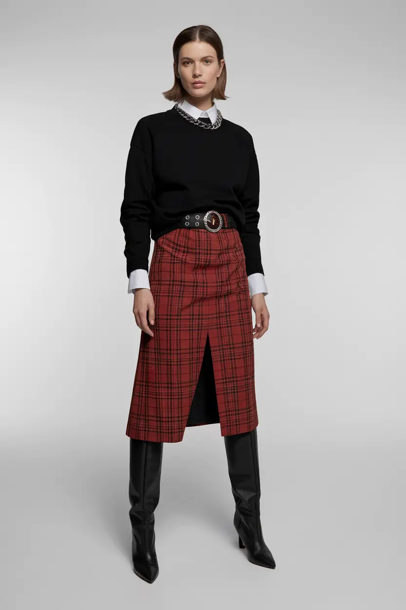 early fall outfits ideas 2025 – Punk Academia Plaid Remix