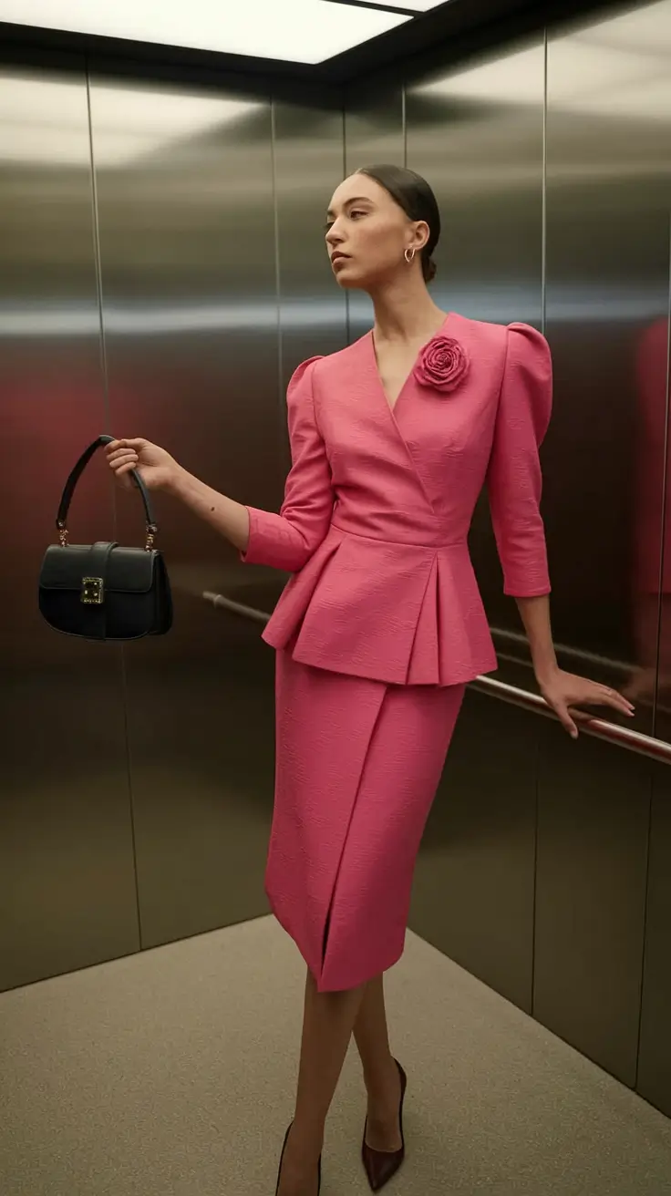 early fall outfits ideas 2025 – Elevator Couture in Rosy Peplum