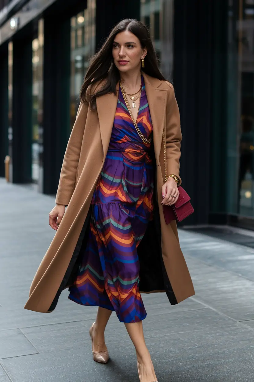 early fall outfits ideas 2025 – Camel Coat & Sunset Stripes