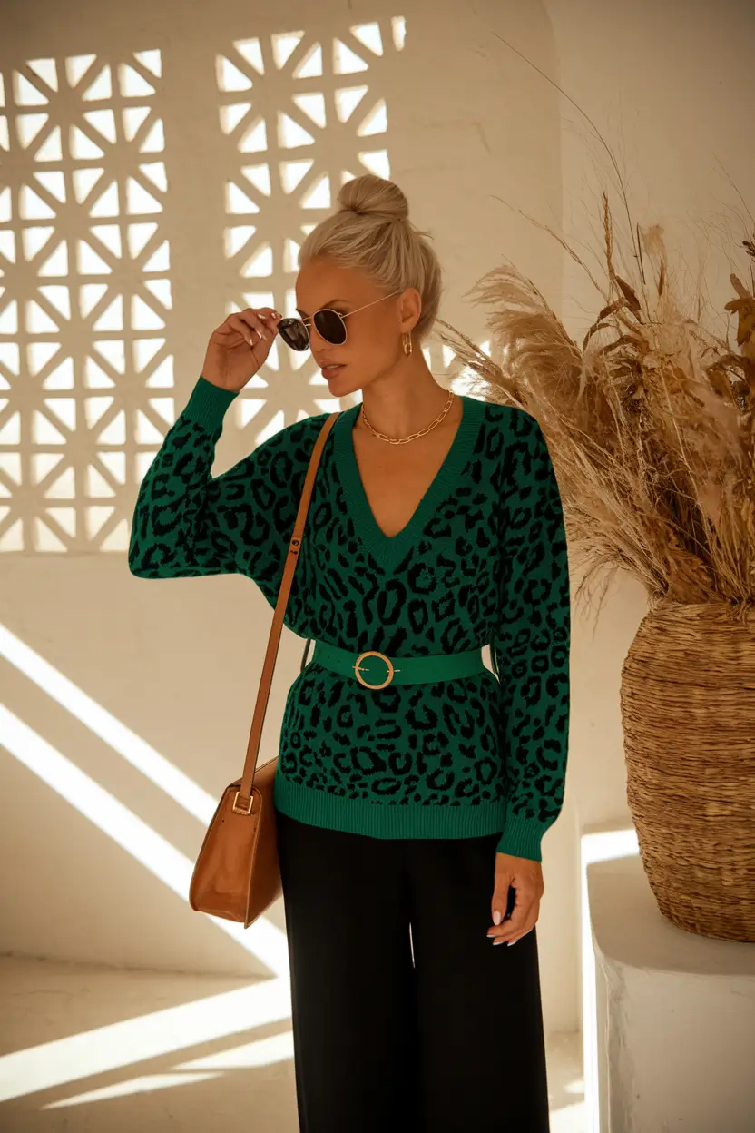 easy fall work outfits for women 2025 Emerald Leopard for Effortless Cool