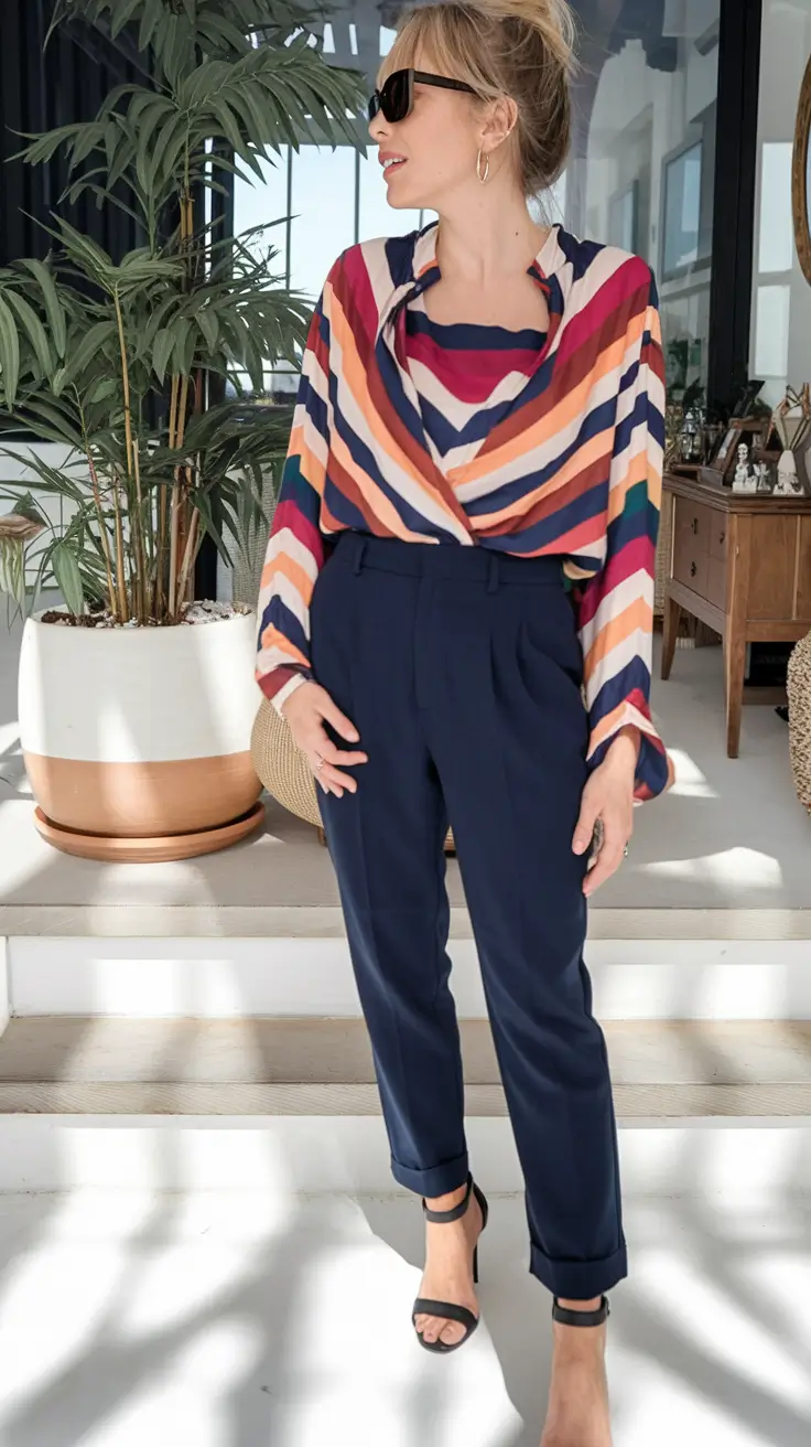 easy fall work outfits for women 2025 Statement Stripes & Navy Confidence