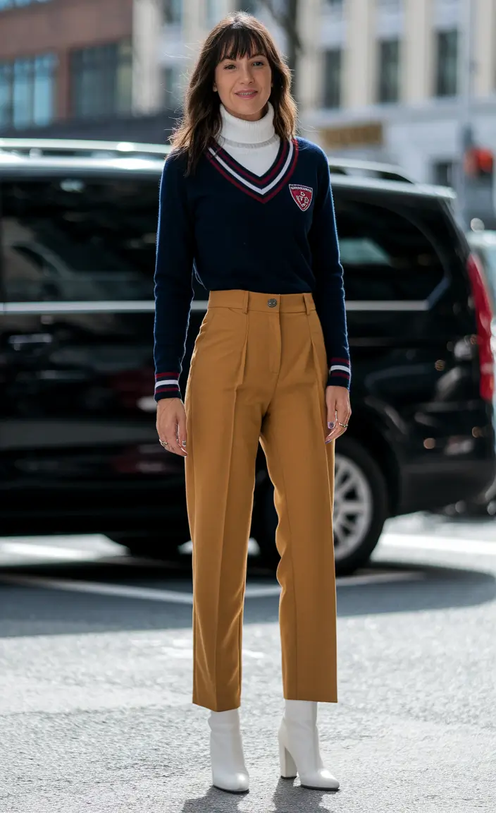 everyday fall outfits ideas 2025 Preppy Knit & Mustard Tailors