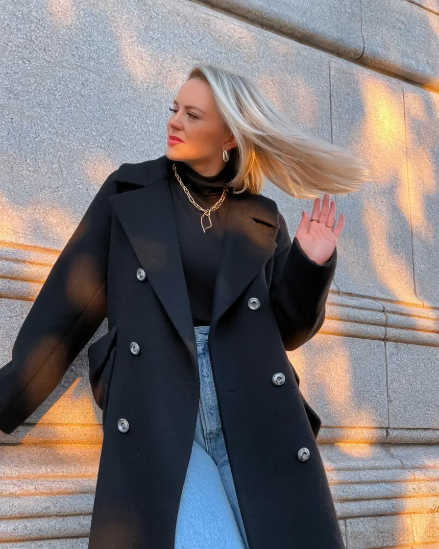 everyday fall outfits ideas 2025 Midnight Double-Breasted & Gold-Chain Attitude