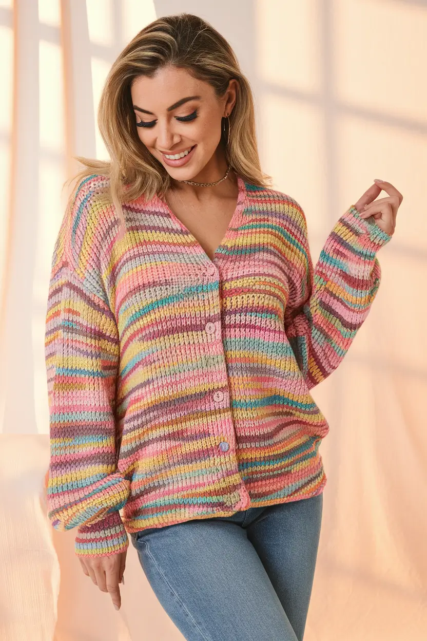 everyday fall outfits ideas 2025 Candy-Stripe Cardigan & Denim Daydream