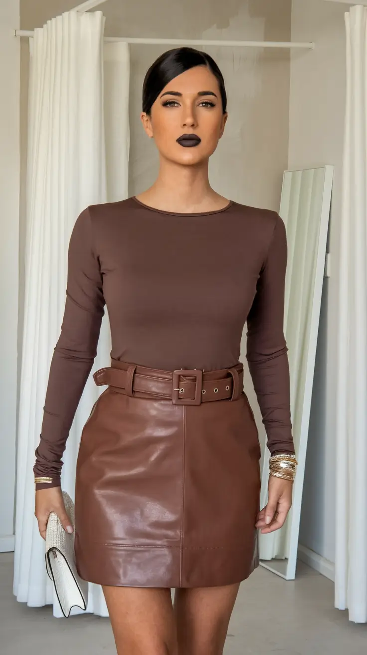 everyday fall outfits ideas 2025 Chocolate Monochrome Mini Moment