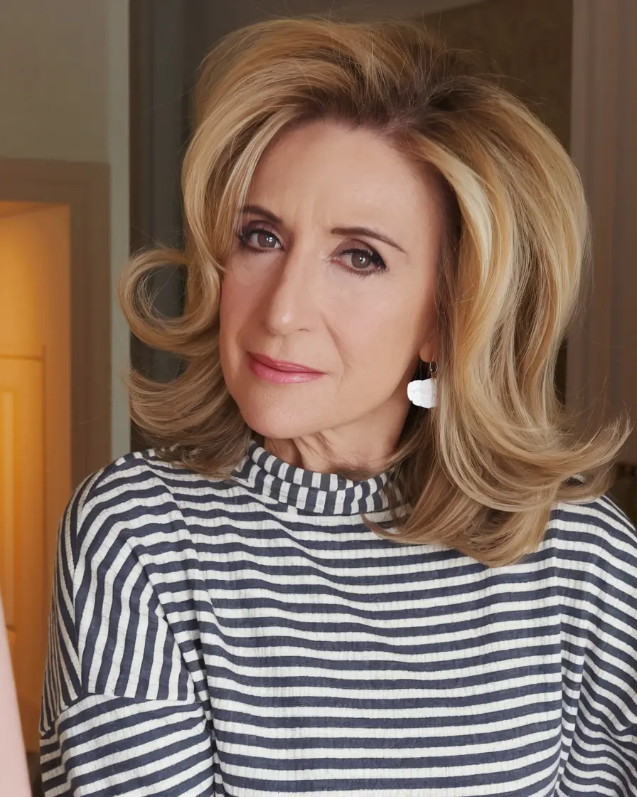 Fall 2025 Hair Color Guide for Women Over 50 Buttery Blonde Flip with Structured Volume