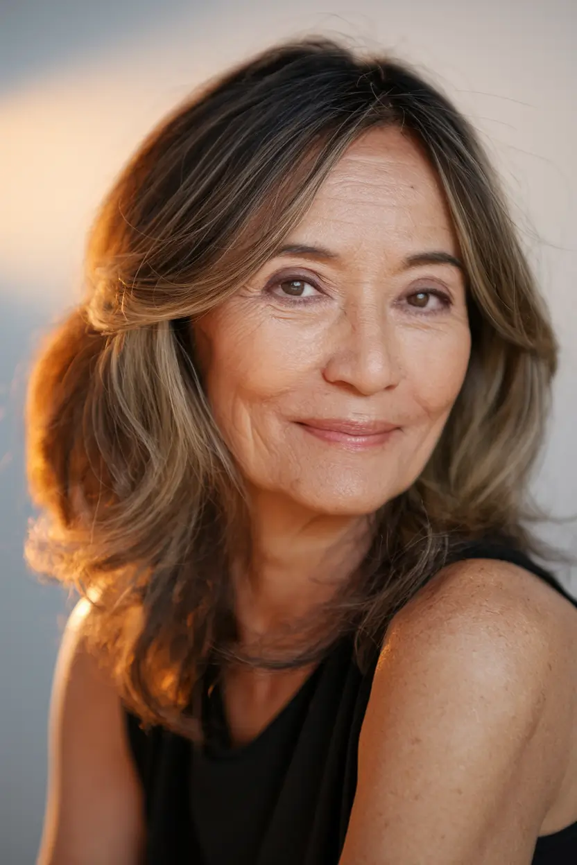 Fall 2025 Hair Color Guide for Women Over 50 Soft Caramel Waves for a Gentle Transition
