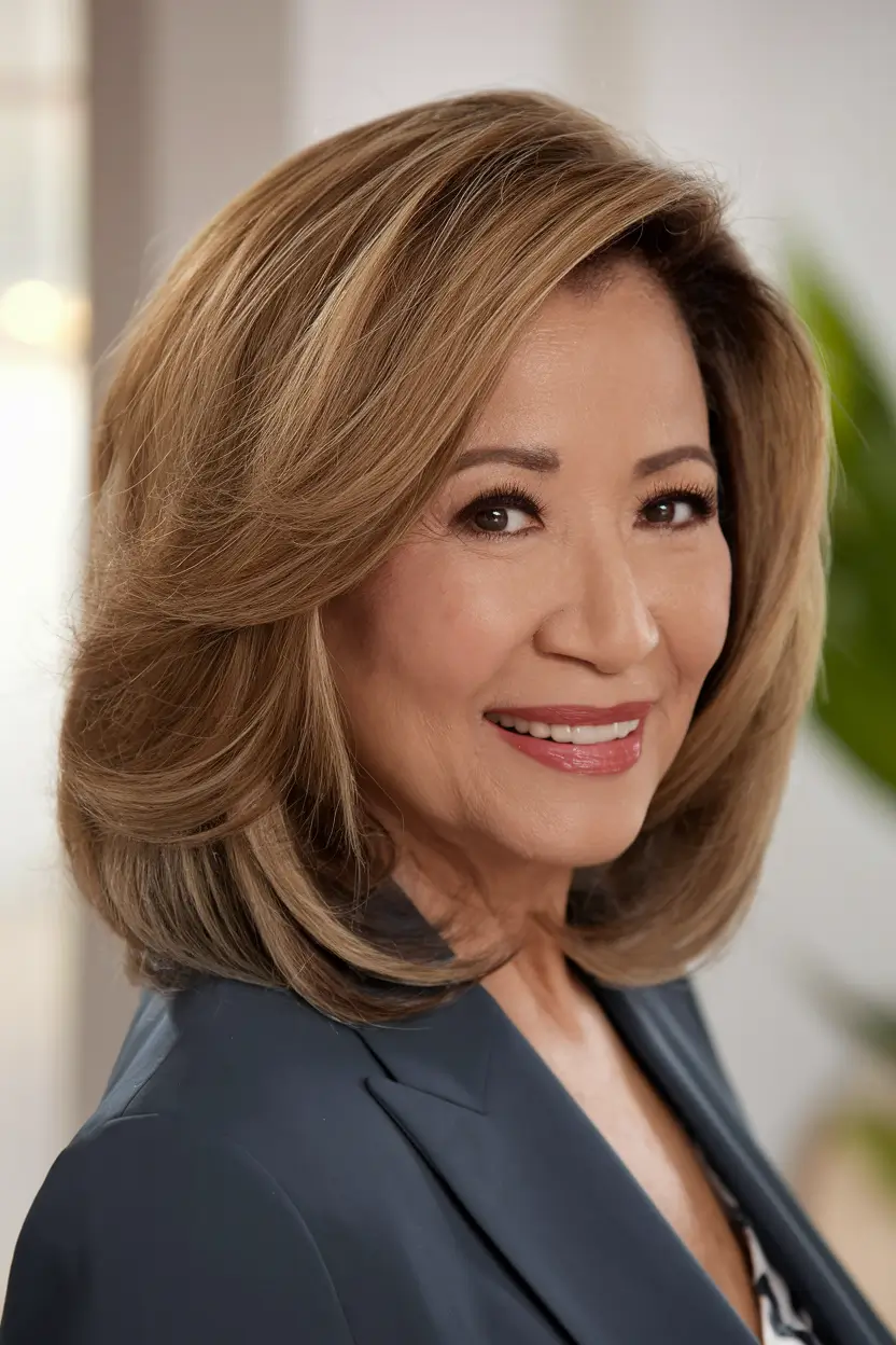 Fall 2025 Hair Color Guide for Women Over 50 Chestnut Glow with Balanced Layers