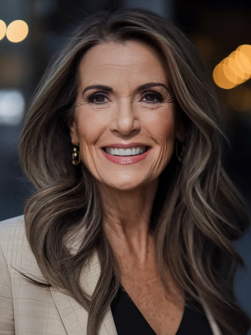 Fall 2025 Hair Color Guide for Women Over 50 Soft Mocha Balayage with Lush Waves