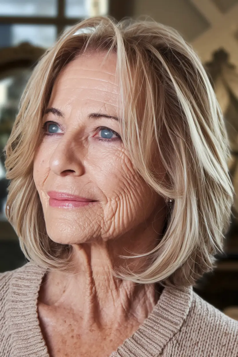 fall hair color for women over 60 Honey Blonde Soft Bob with Light Texture