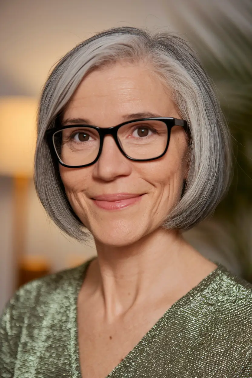 fall hair color for women over 60 Classic Silver Bob with Dimensional Brightness