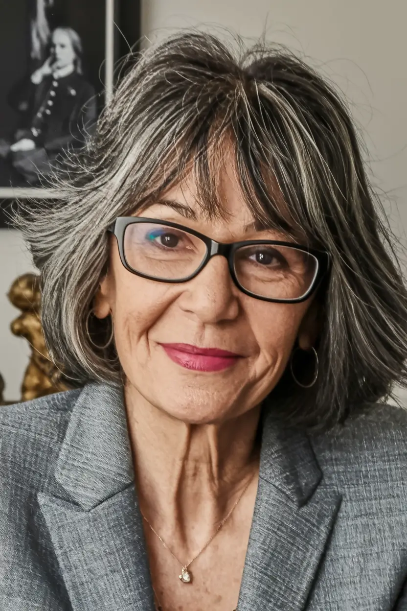 fall hair color for women over 60 Soft Shag with Natural Charcoal and Silver Blend