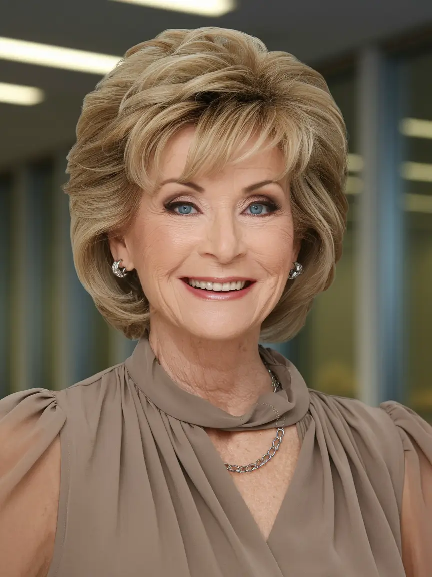 fall hair color for women over 60 Structured Champagne Blonde with Root Lift