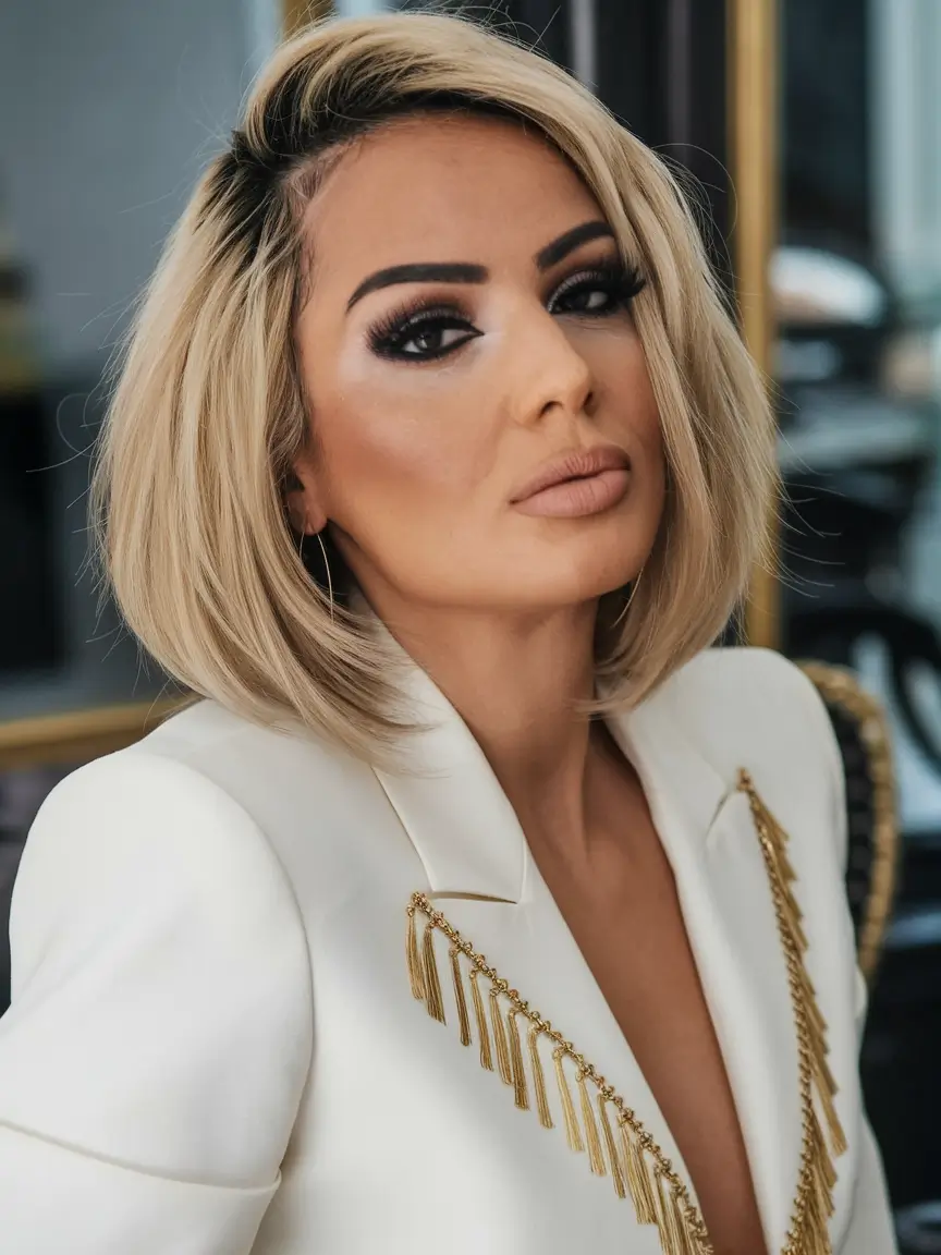 Fall 2025 Hair Colors for Women 40-Year-Olds and Up - Platinum Blonde Bob with Smoky Shadow Roots
