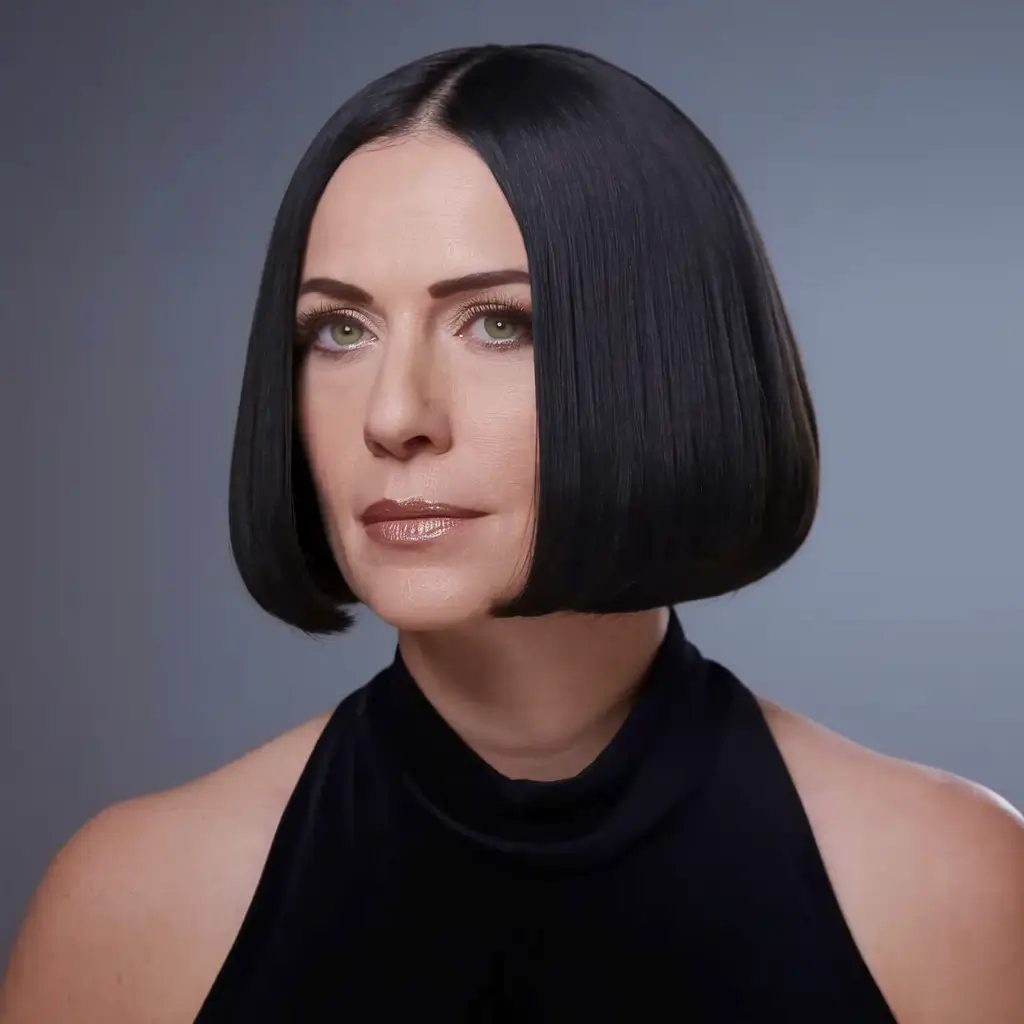 Fall 2025 Hair Colors for Women 40-Year-Olds and Up - Jet Black Precision Cut with Center Part