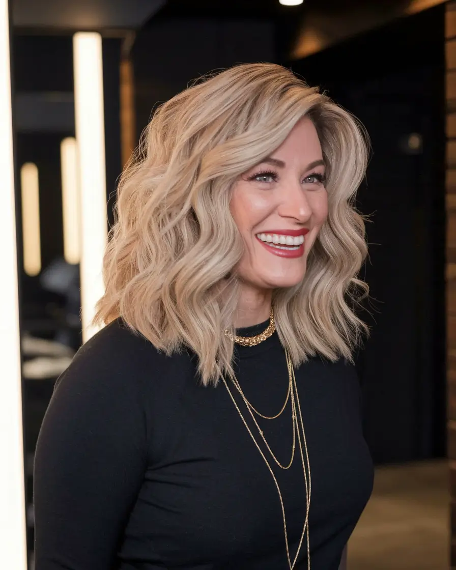 Fall 2025 Hair Colors for Women 40-Year-Olds and Up Textured Honey Waves with Light Catch Highlights