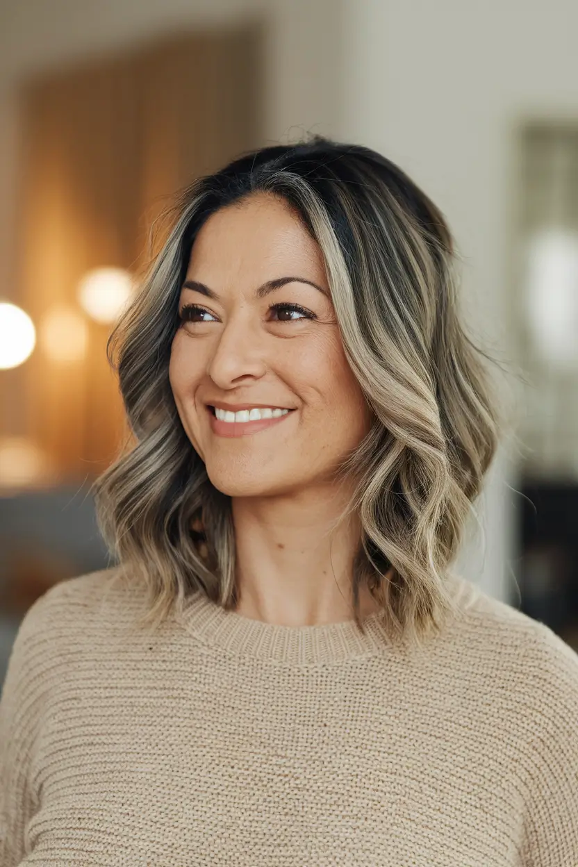 Fall 2025 Hair Colors for Women 40-Year-Olds and Up Natural Blend Balayage with Ashy Undertones