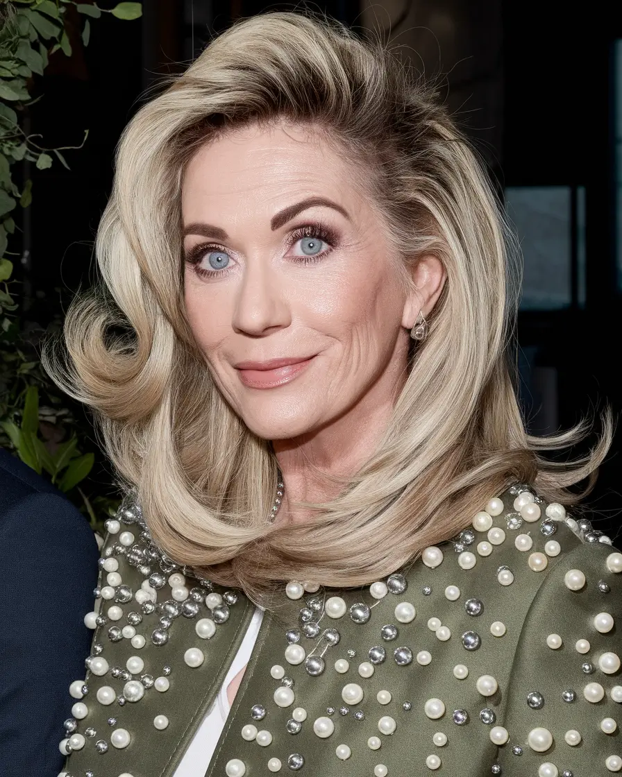 Fall 2025 Hair Colors for Women 40-Year-Olds and Up - Retro Blonde Blowout with Pearl Drama