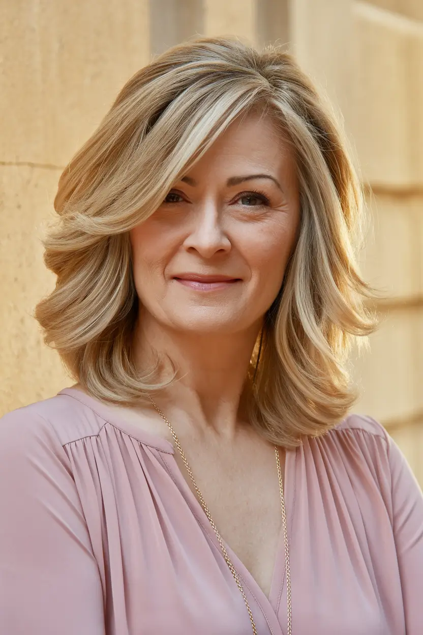 Fall 2025 Haircuts for Women 50+ Soft Layers with Autumn Blonde Volume