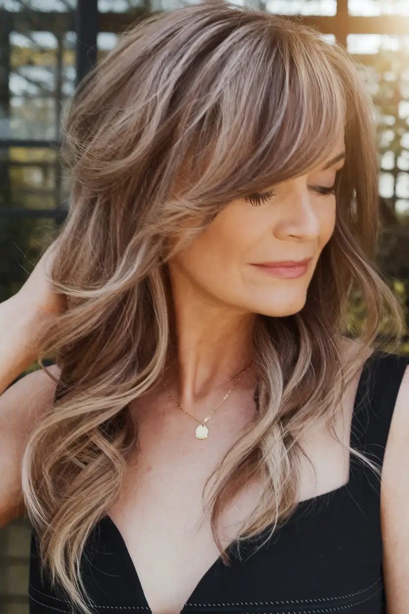 Fall 2025 Haircuts for Women 50+ Long Wavy Layers with Side Fringe