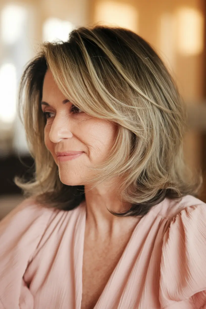 Fall 2025 Haircuts for Women 50+ Softly Shaped Medium Cut with Feathered Ends