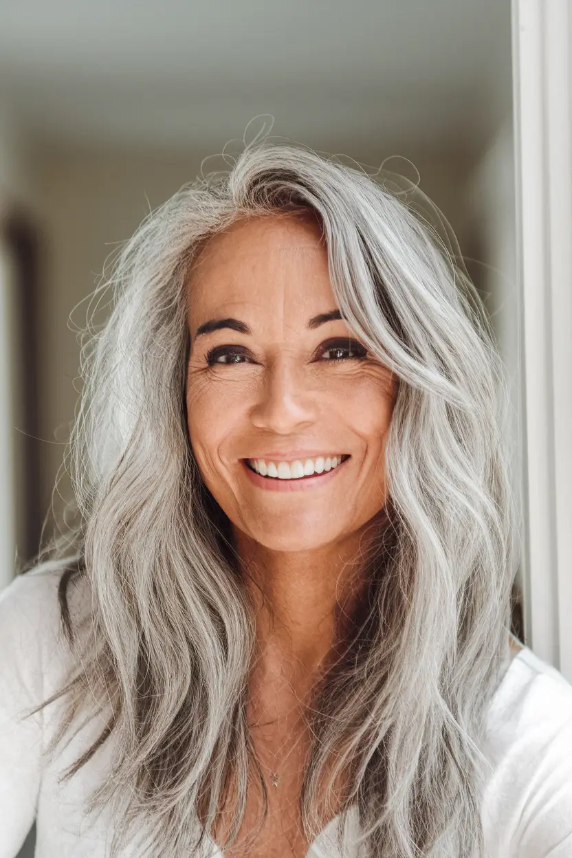 Fall 2025 Haircuts for Women 50+ Natural Waves with Silver Serenity