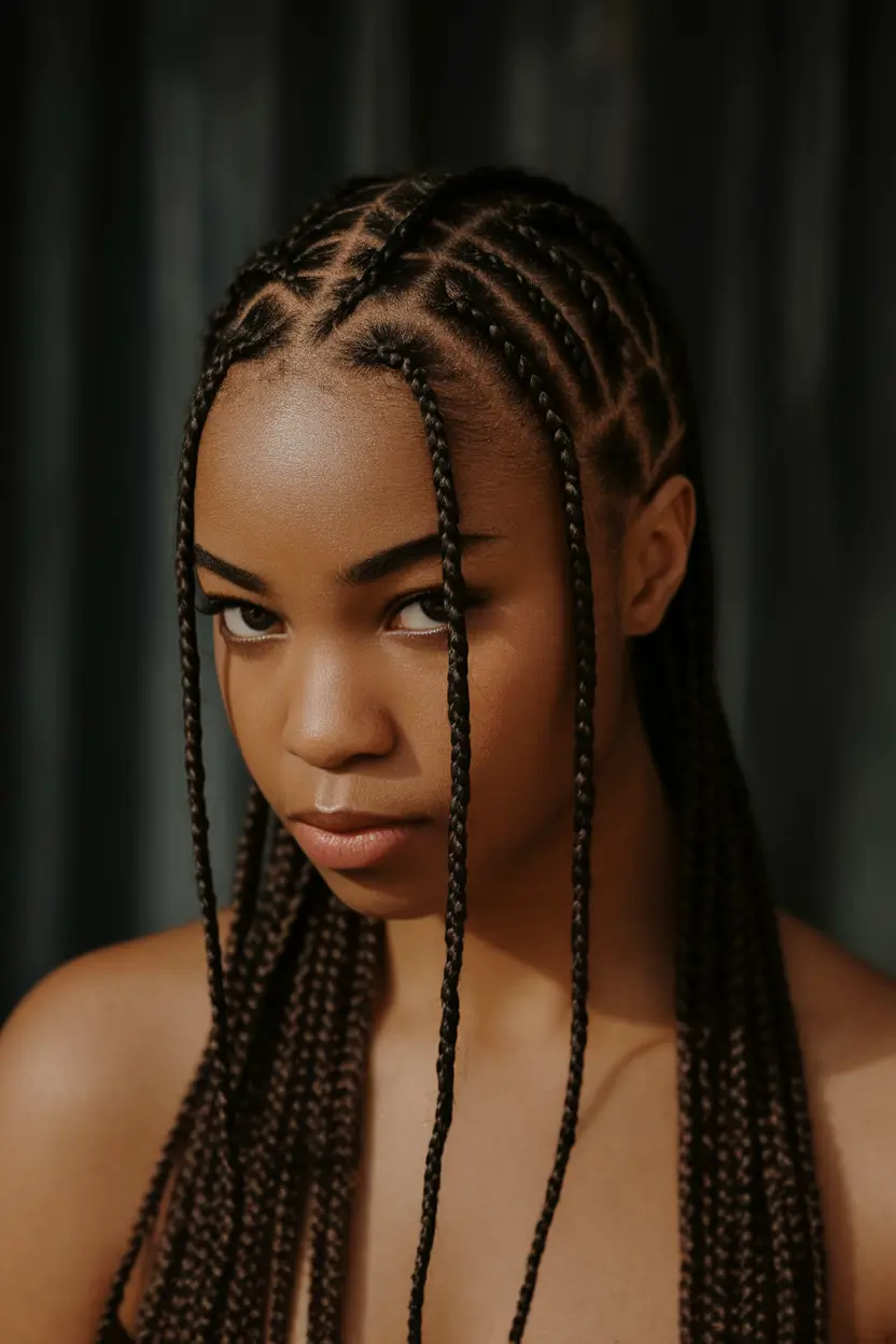 Fall 2025 Hairstyles for Black Women Intricate Stitch Braids with Face-Framing Strands