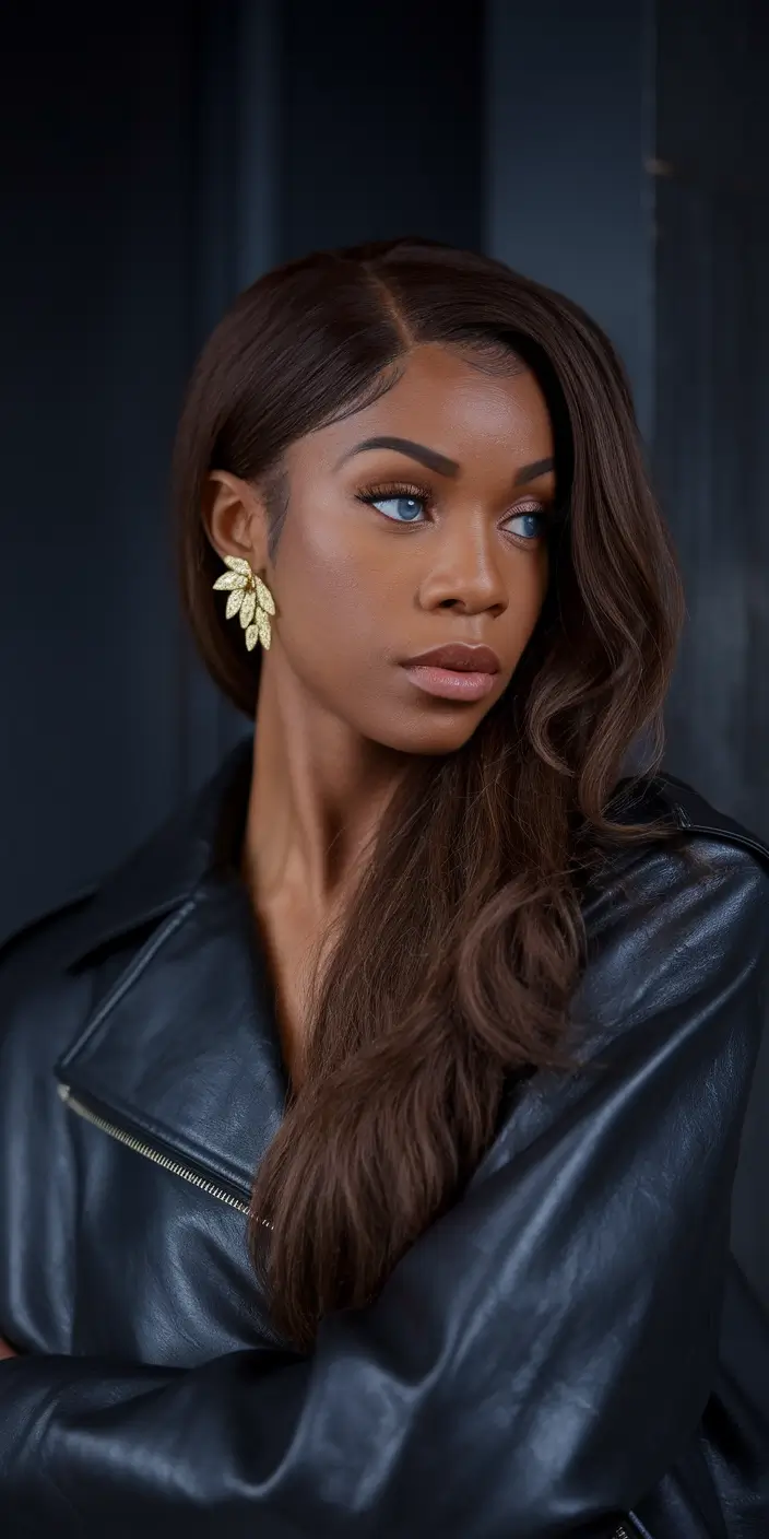 Fall 2025 Hairstyles for Black Women Sleek Espresso Side-Part Waves