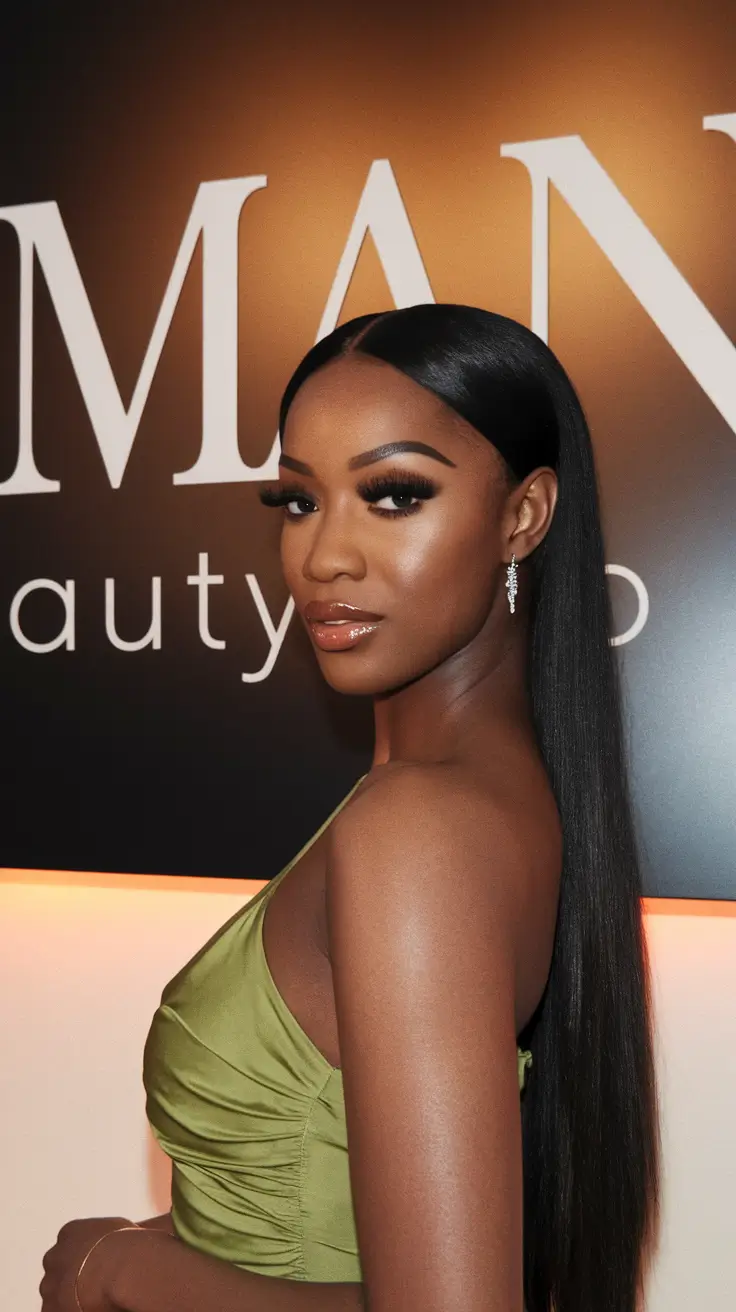 Fall 2025 Hairstyles for Black Women Glass-Straight with a Side-Part Finish