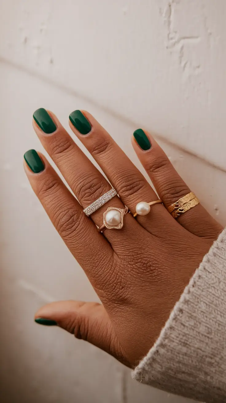 Fall 2025 Nail Colors for Brown Skin Jewel-Toned Forest Green Chic
