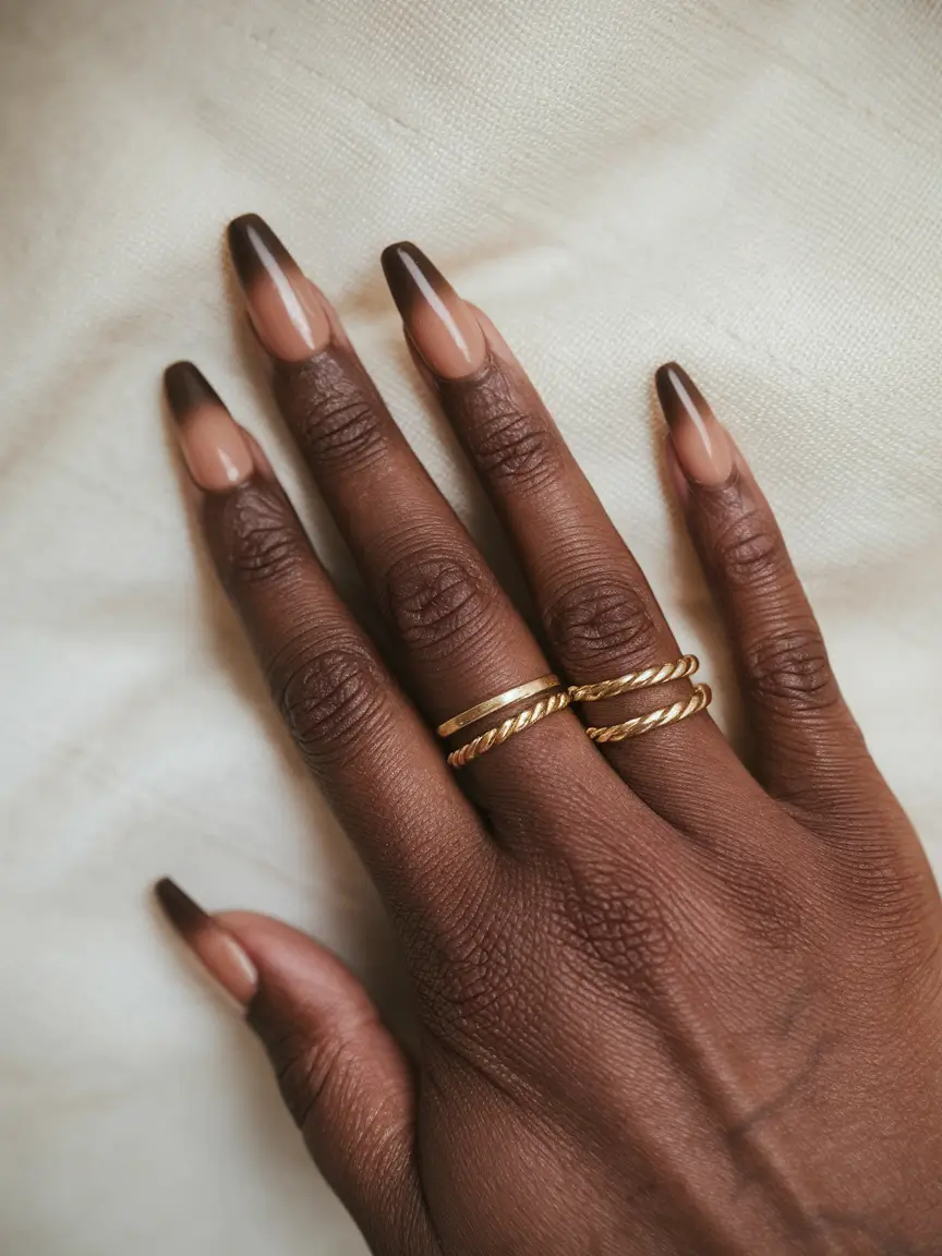Fall 2025 Nail Colors for Brown Skin Soft Fade French in Smoky Mocha