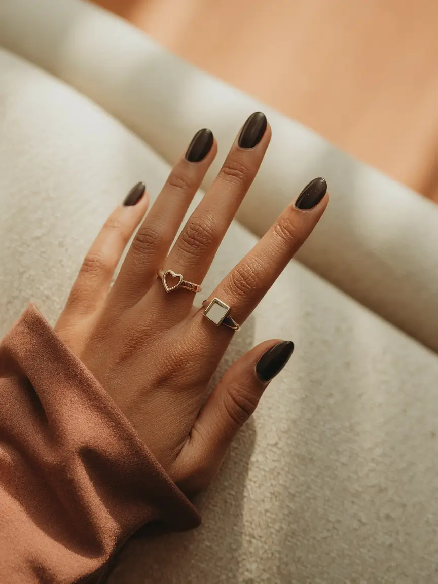 Fall 2025 Nail Colors for Brown Skin Charcoal Espresso Minimalism